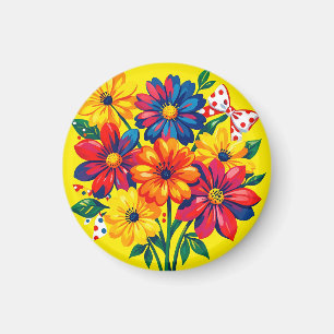 Imán Flores Coloridas y Atractivas Ramo de Arte Pop con