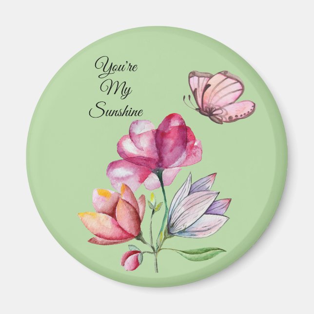 Imán Flores de acuarela rosa, naranja y morado (Frente)