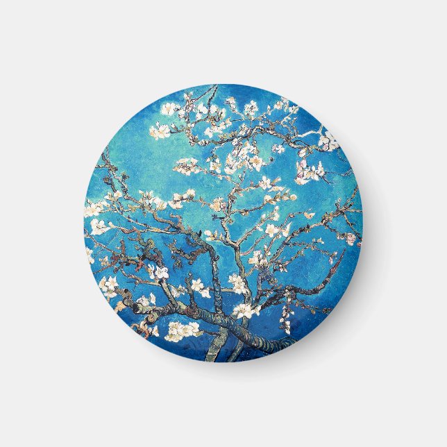 Imán Flores de almendro de Van Gogh turquesa brillante (Frente)