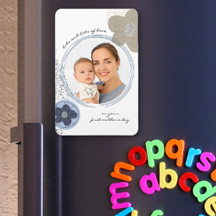 Imán Flores de arte pop y foto gris azul salpicada