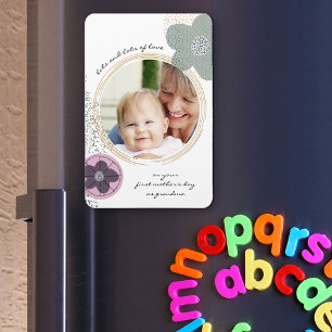 Imán Flores de arte pop y foto verde rosa plateado