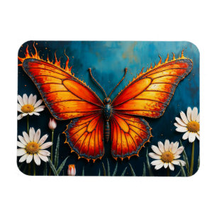 Imán Flores de camomila de mariposa de insectos naranja