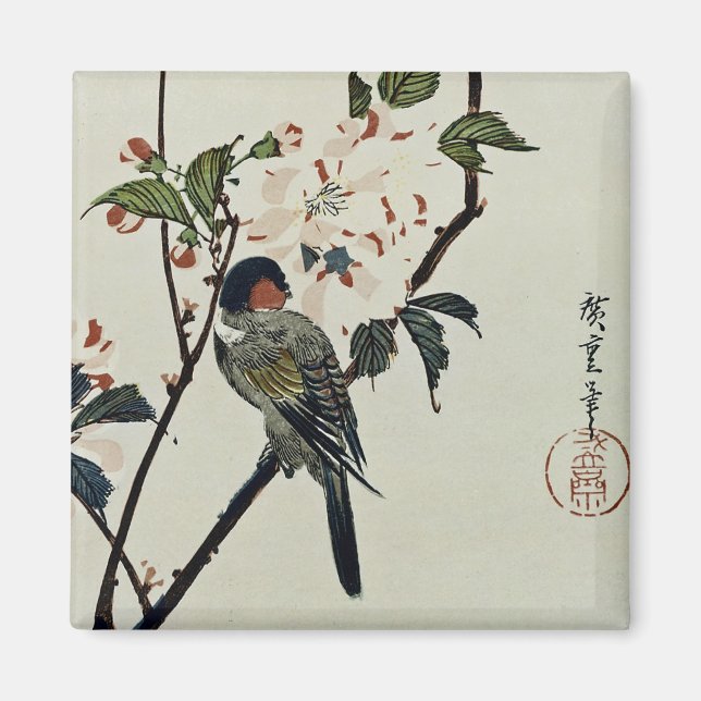 Imán Flores de cerezo y aves pequeñas (Frente)