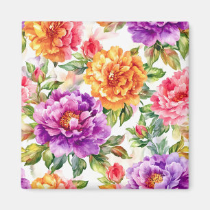 Imán Flores de color de agua de verano de vintage