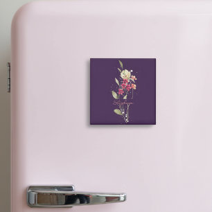 Imán Flores de color de agua simple elegante Plum Purpl