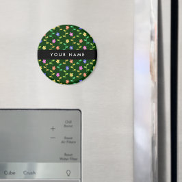 Imán Flores de colores, fondo verde, negro