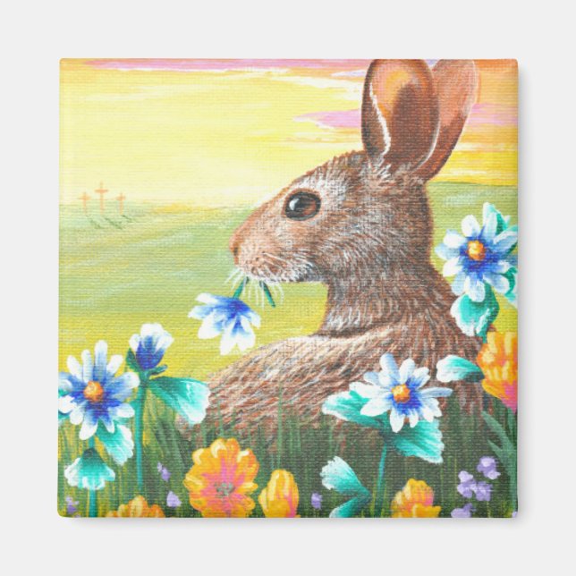 Imán Flores de conejo de Pascua Creacionarts (Frente)