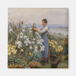 Imán Flores de crisantemo (Chica en el jardín)