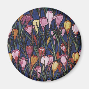 Imán Flores de crocus vintage en un jardín, patrón flor