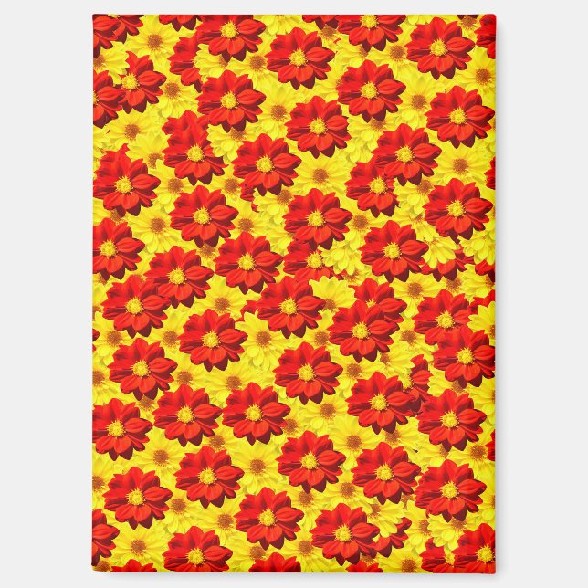 Imán Flores de dalia rojas y amarillas (Anverso)