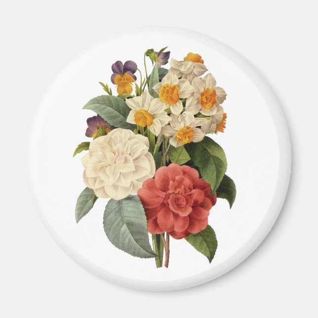 Imán Flores de época, camellias y narcisos, Redoute (Frente)