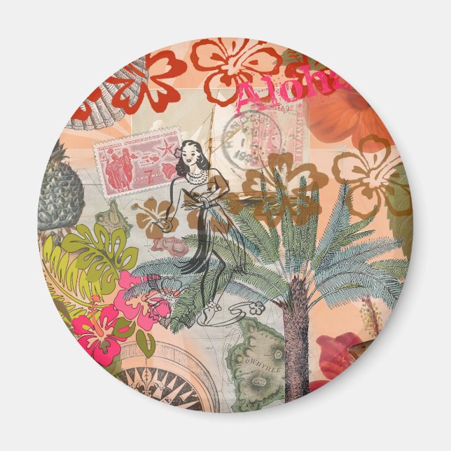 Imán Flores de época tropical hawaiana colorida hula (Frente)