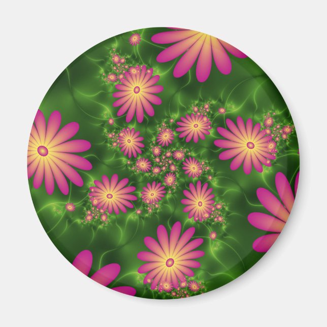 Imán Flores de fantasía rosa arte fractal abstracto mod (Frente)