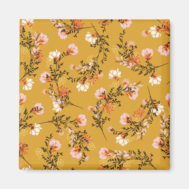 Imán flores de fondo amarillo (Frente)