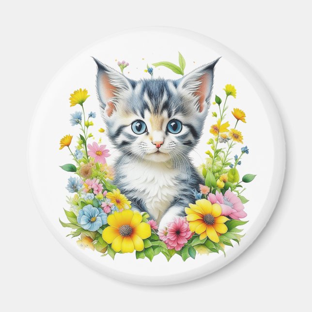 Imán Flores de gatito de acuarela Navidad (Frente)