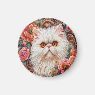 Imán Flores de gatito persa, gato persa floral