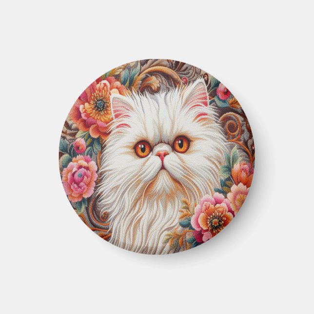 Imán Flores de gatito persa, gato persa floral (Frente)