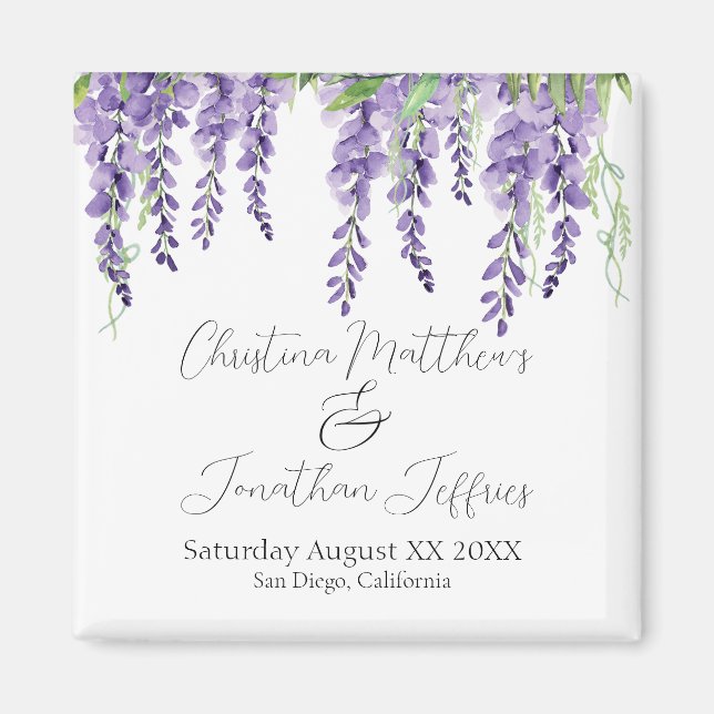Imán Flores de glicina morada sobre blanco elegante (Frente)