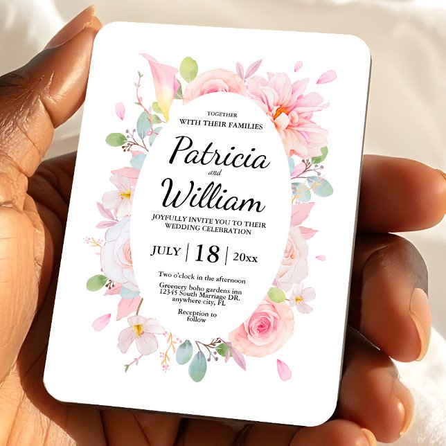Imán Flores de Hierbas Rosadas en Flor Salvan la Fecha  (Pink Herbs Blossom Flowers Save The Date Wedding Magnet, Wedding Favor, Love is Brewing)