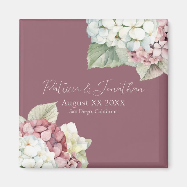 Imán Flores de Hortensias con Acuarela Rosa y Blanca so (Frente)