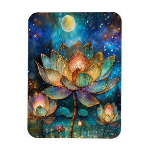 Imán Flores de Lotus de vidrio manchado en la luna