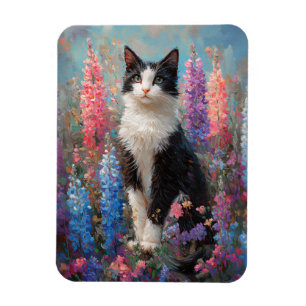 Imán Flores de Lupina coloridas en el gato de Tuxedo Fl
