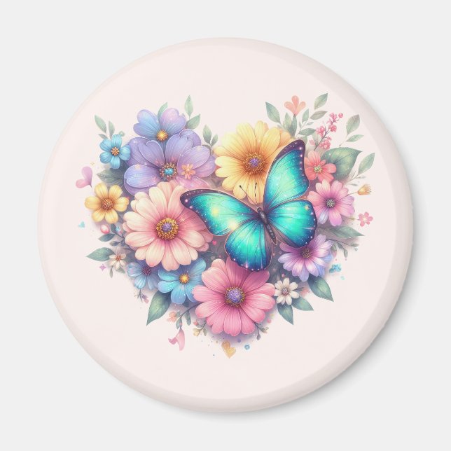 Imán Flores de margaritas con una hermosa mariposa (Frente)