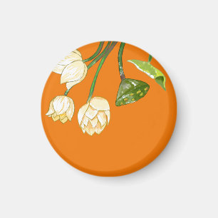 Imán Flores de naranja de Lotus amarillo y Lotus Seedpo