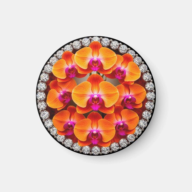 Imán Flores de orquídea incrustadas en cristales (Frente)