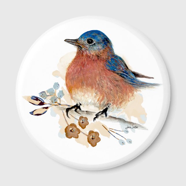 Imán Flores de pájaro azul acuarela (Bluebird Flowers Watercolor Magnet from Jenn Steffen Art)