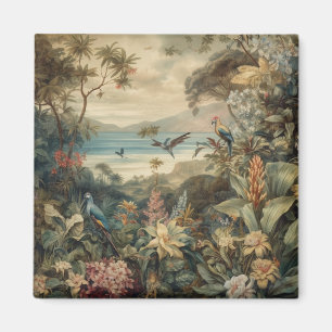 Imán Flores de pájaros botánicos vintage en el paraíso