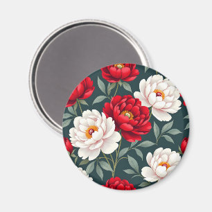 Imán Flores de peonía rojas y blancas