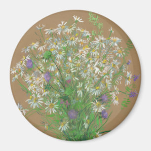 Imán Flores de prados, pintura pastel, margaritas blanc