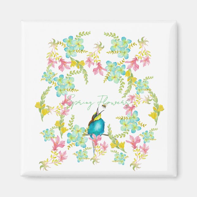 Imán Flores de primavera acuarela (Frente)