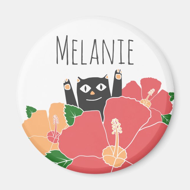 Imán Flores de primavera de gato feliz lindo personaliz (Frente)