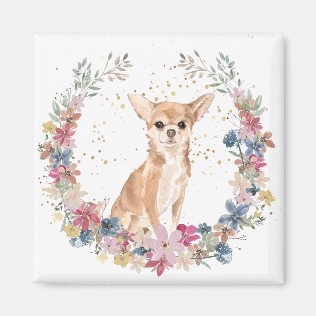 Imán Flores de primavera de perro chihuahua (Frente)