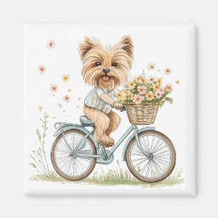 Imán Flores de primavera en bicicleta de perro de Yorki
