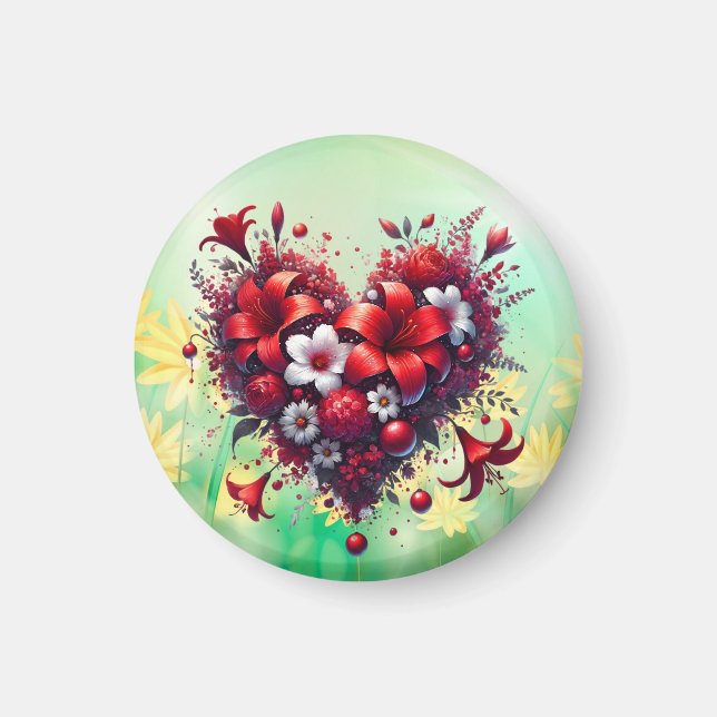 Imán Flores de primavera roja corazón-53476 (Frente)