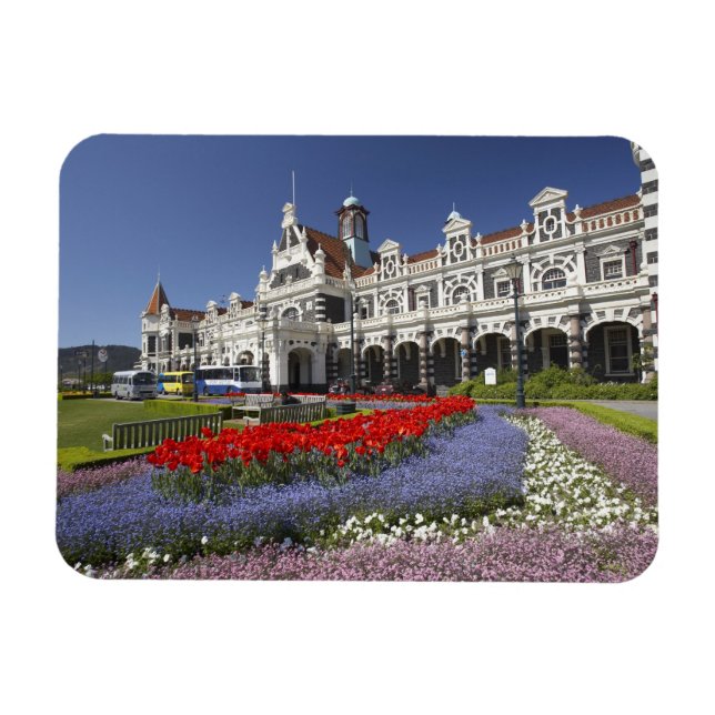 Imán Flores de primavera y estación de tren histórica, (Horizontal)