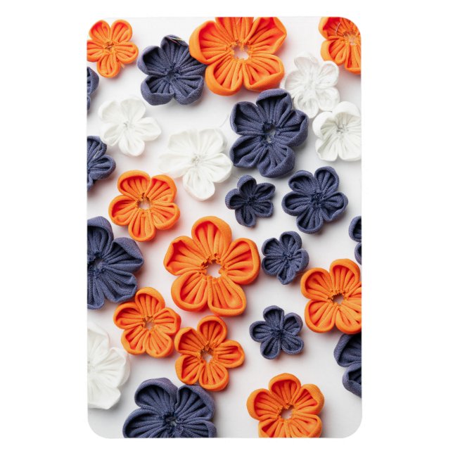 Imán Flores de tela cosida artesanal de primavera azul  (Vertical)