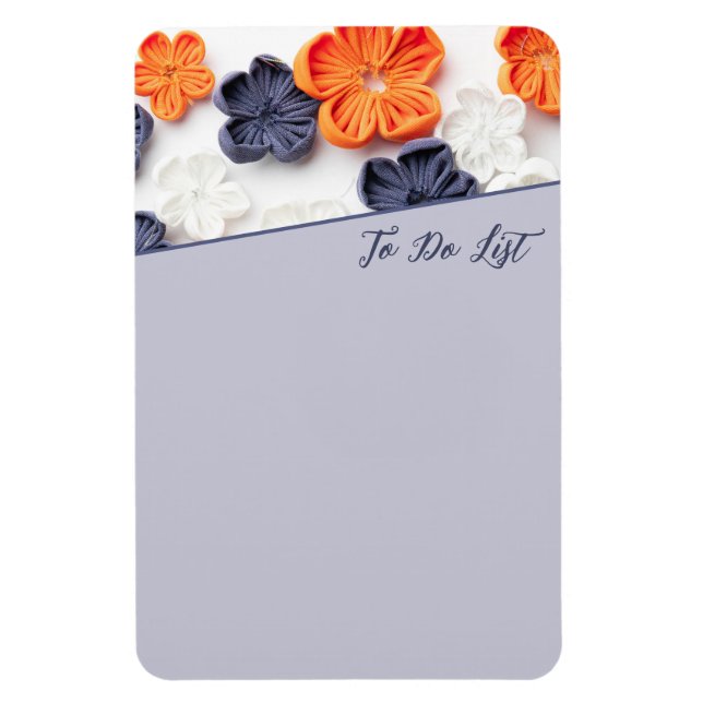 Imán Flores de tela cosida artesanal de primavera azul  (Vertical)