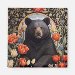 Imán Flores de tulipanes coloridas del oso negro