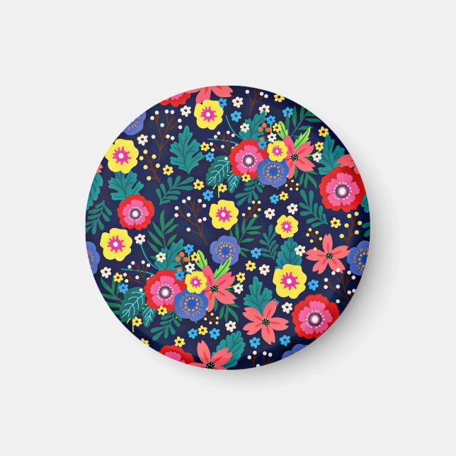 Imán Flores Decorativas Hojas Fondo Negro (Frente)