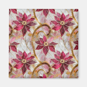 Imán Flores doradas Burgundy Pink Poinsettias de Navida