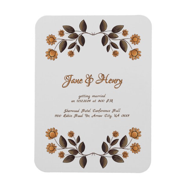 Imán Flores doradas y corazón (Vertical)