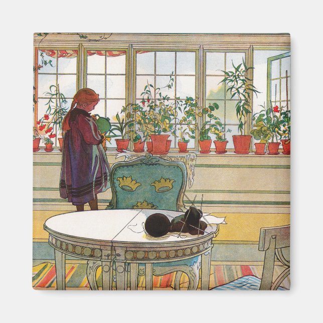 Imán Flores en el Windowsill por Carl Larsson (Frente)