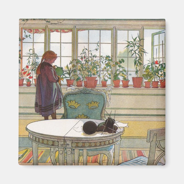 Imán Flores en el Windowsill por Carl Larsson (Frente)