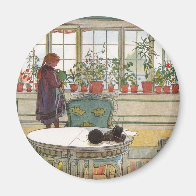 Imán Flores en el Windowsill por Carl Larsson (Frente)