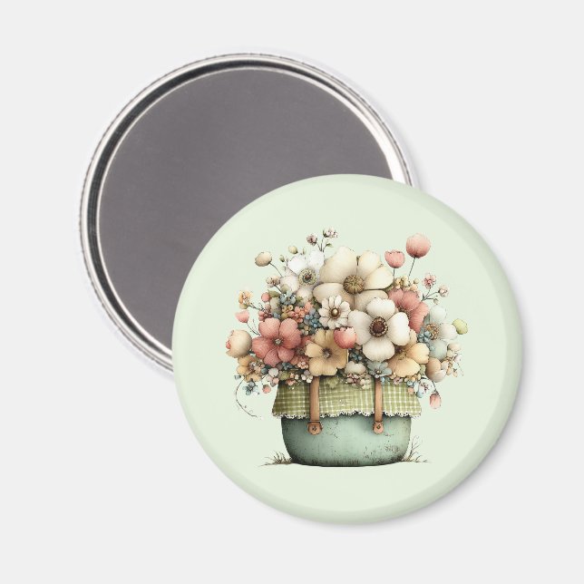 Imán Flores en una maceta acogedoras y shabby lindas (Anverso/Reverso)