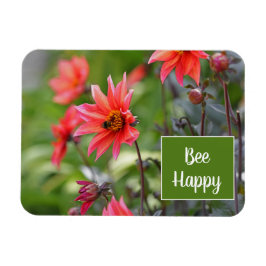 Imán Flores felices rosadas y rojas de Dahlia Bee Happy